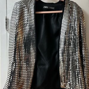 Zara Black and Silver Sequin Blazer